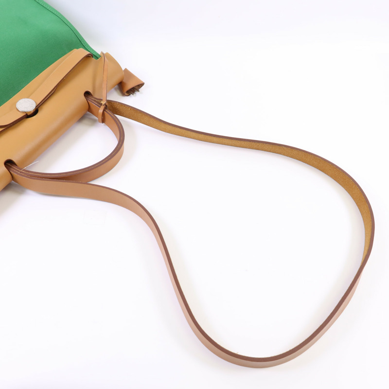 HERMES 帆布Herbag PM銀扣手挽肩背兩用袋Bamboo-4