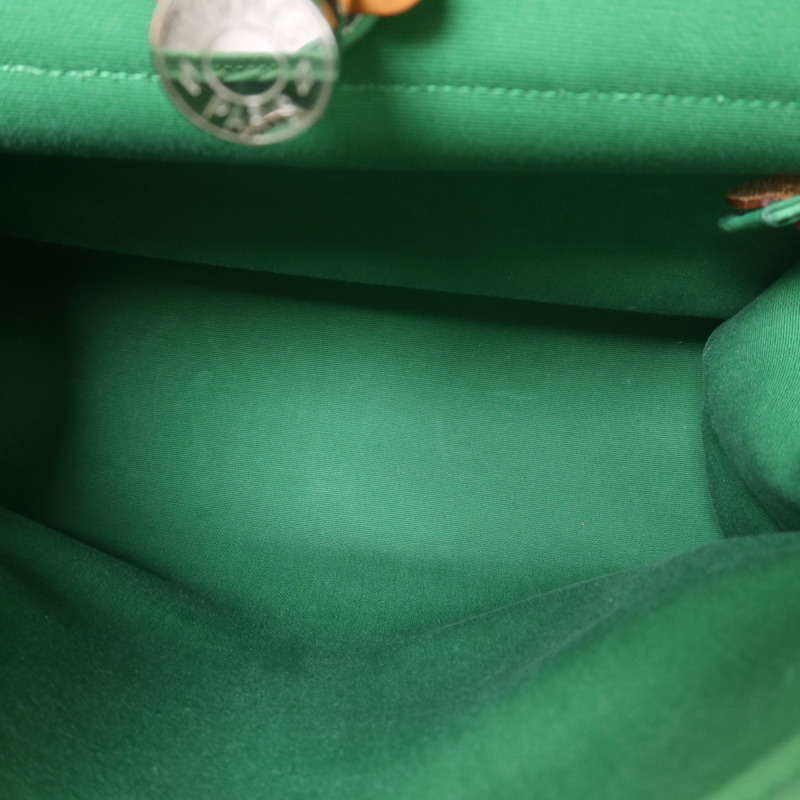 HERMES 帆布Herbag PM銀扣手挽肩背兩用袋Bamboo-5