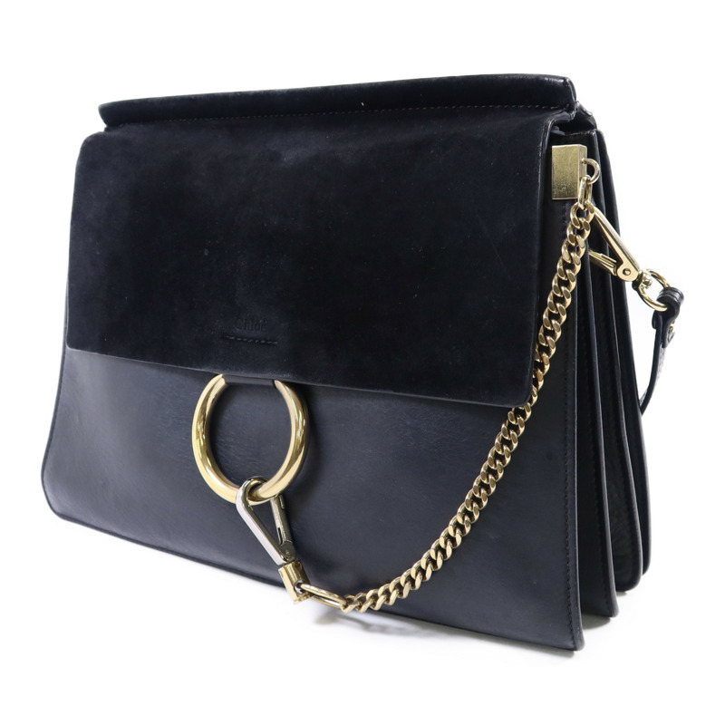 Chloe 牛皮皮革/麂皮皮革Faye金扣肩背袋-2