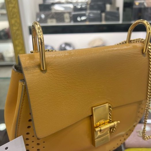 東區正精品㊣Chloe Drew 駝色全皮洞洞金扣小豬包斜背包 RZ3965-6