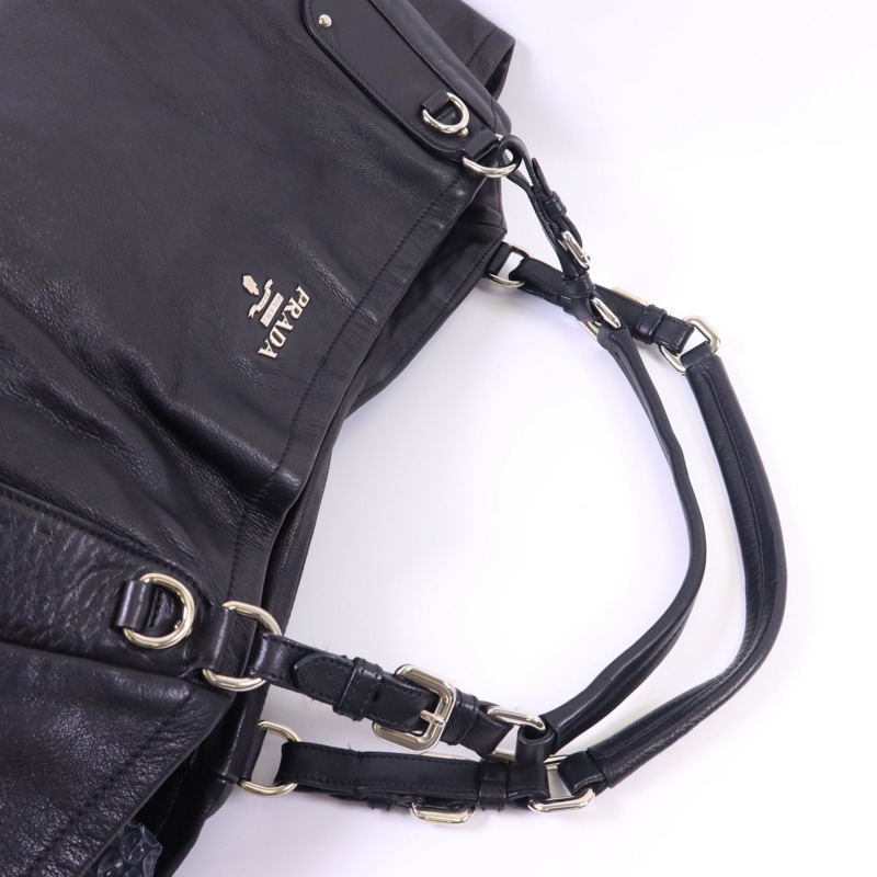 PRADA 牛皮皮革Shoulder Bag銀扣肩背袋-4