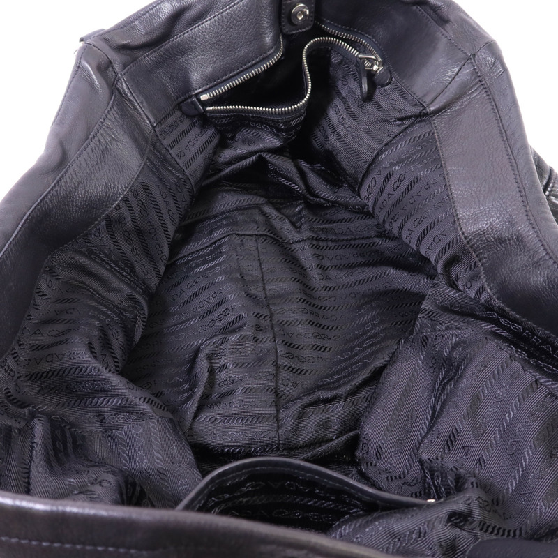 PRADA 牛皮皮革Shoulder Bag銀扣肩背袋-5