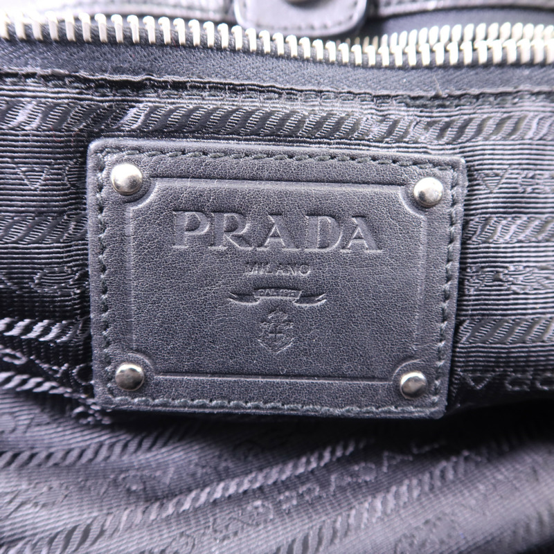 PRADA 牛皮皮革Shoulder Bag銀扣肩背袋-6