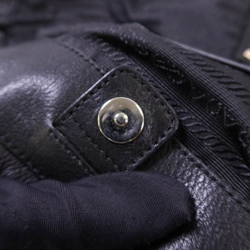 PRADA 牛皮皮革Shoulder Bag銀扣肩背袋-9