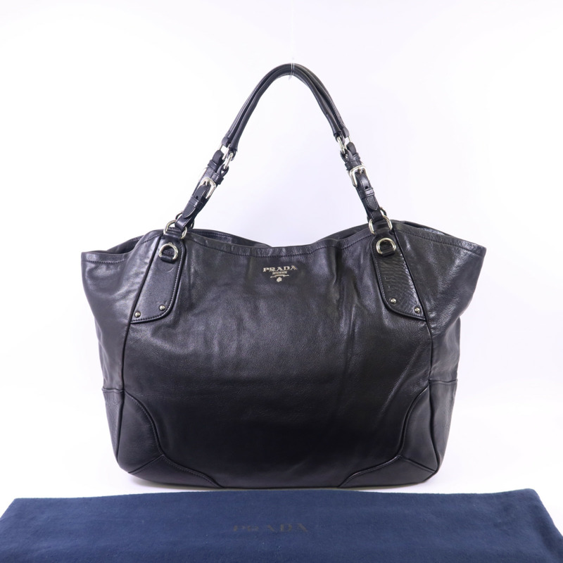 PRADA 牛皮皮革Shoulder Bag銀扣肩背袋-19