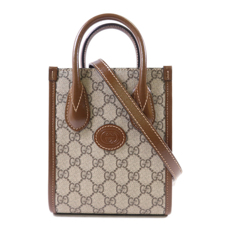 GUCCI 塗層帆布Interlocking G Mini Tote Bag金扣手挽肩背兩用袋-0