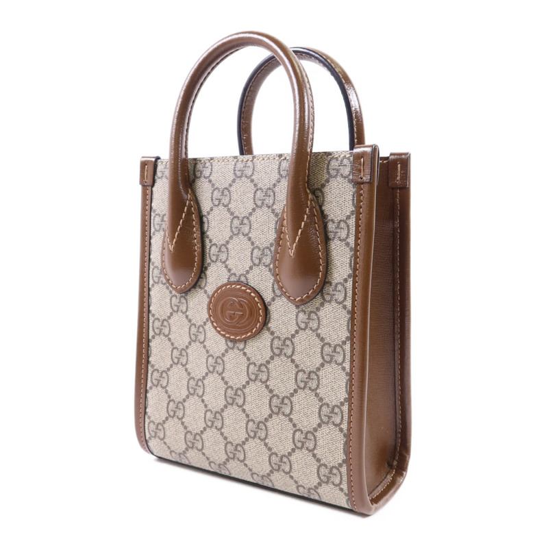 GUCCI 塗層帆布Interlocking G Mini Tote Bag金扣手挽肩背兩用袋-2