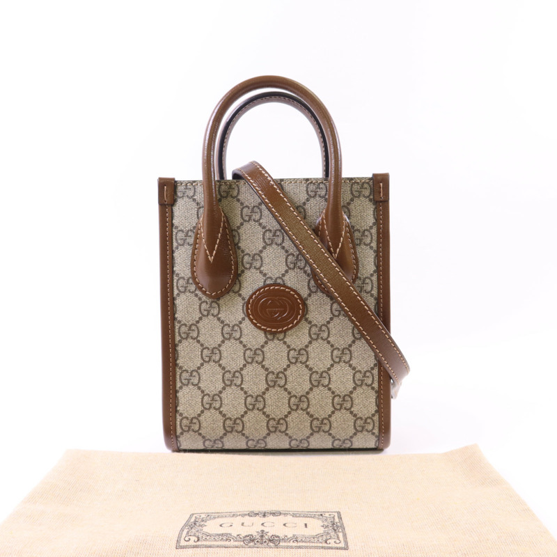 GUCCI 塗層帆布Interlocking G Mini Tote Bag金扣手挽肩背兩用袋-21