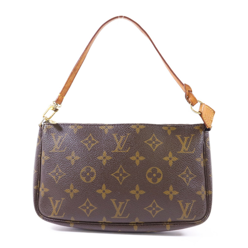 LOUIS VUITTON Monogram Pochette Accessoires金扣手挽袋棕色-1
