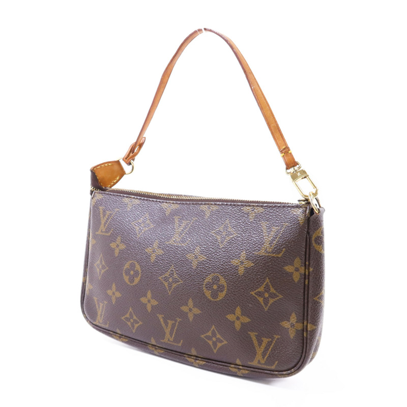LOUIS VUITTON Monogram Pochette Accessoires金扣手挽袋棕色-2