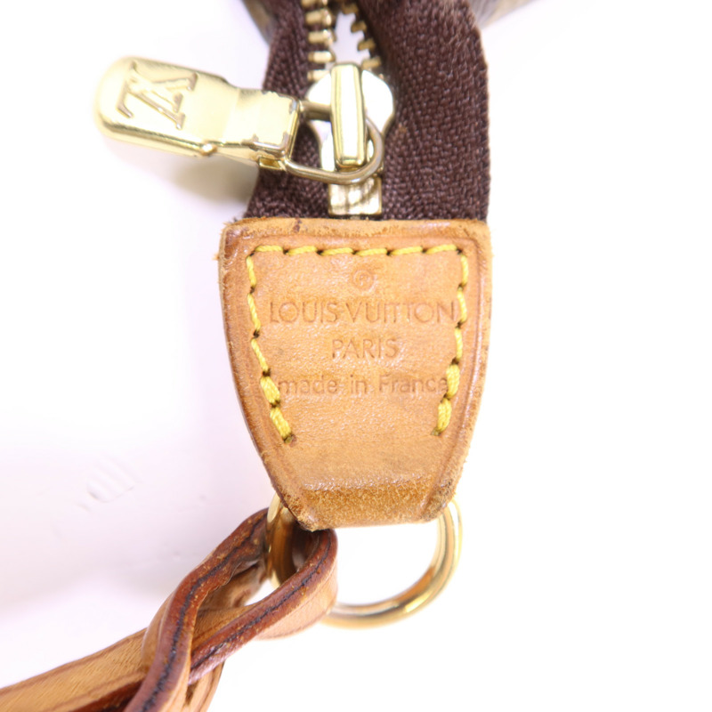 LOUIS VUITTON Monogram Pochette Accessoires金扣手挽袋棕色-6