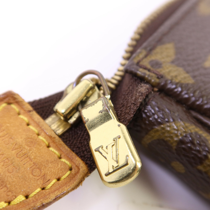 LOUIS VUITTON Monogram Pochette Accessoires金扣手挽袋棕色-9