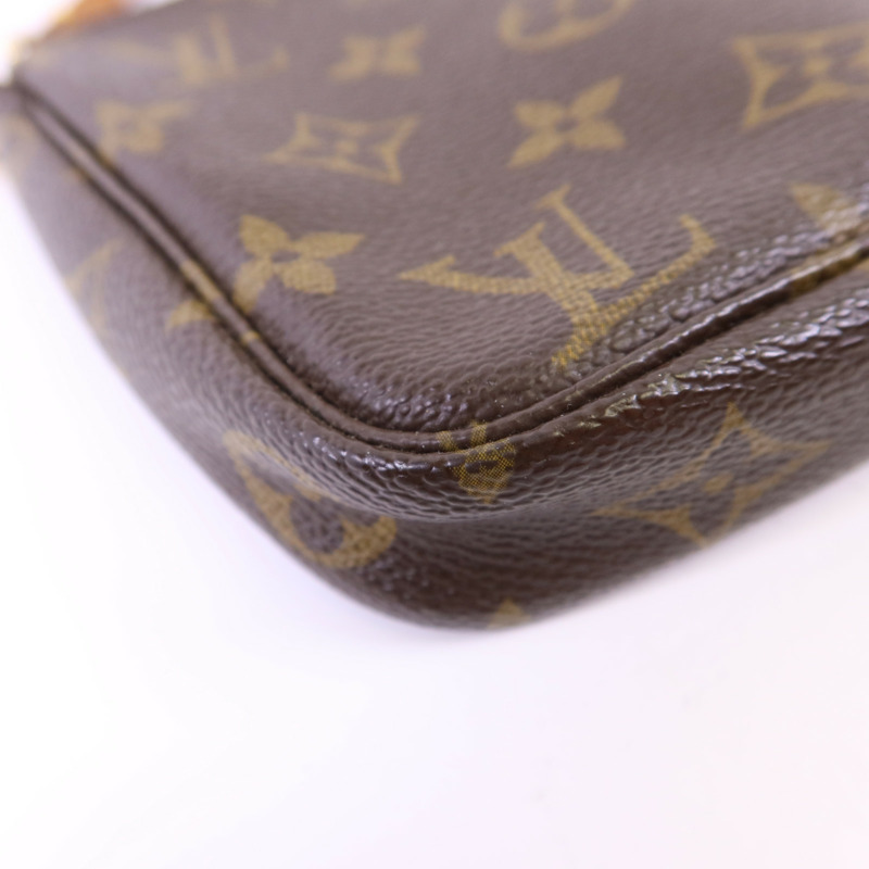 LOUIS VUITTON Monogram Pochette Accessoires金扣手挽袋棕色-13