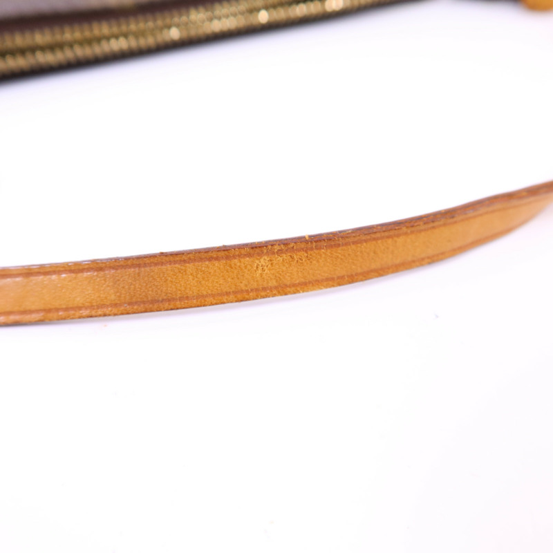 LOUIS VUITTON Monogram Pochette Accessoires金扣手挽袋棕色-15