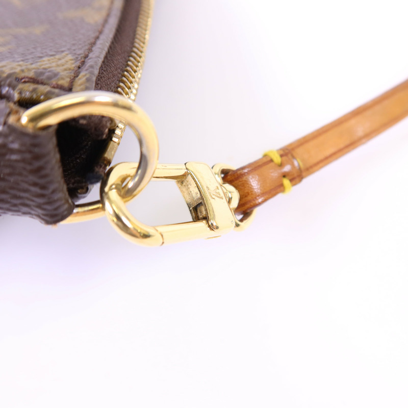 LOUIS VUITTON Monogram Pochette Accessoires金扣手挽袋棕色-19