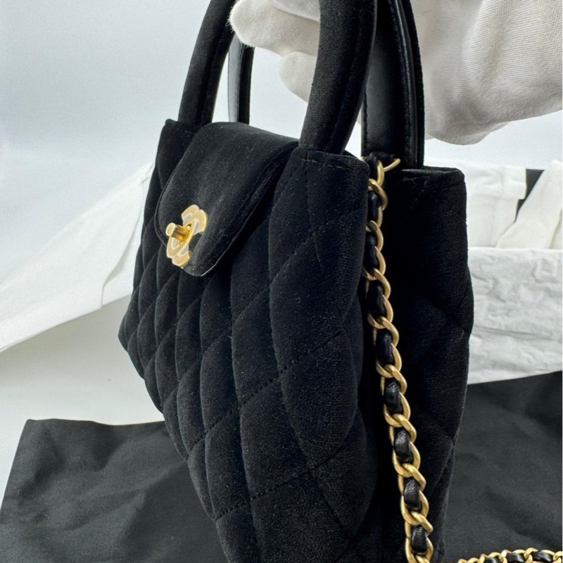 Chanel 24A Velvet Black Kelly Mini Nano Bag with Gold Hardware-2