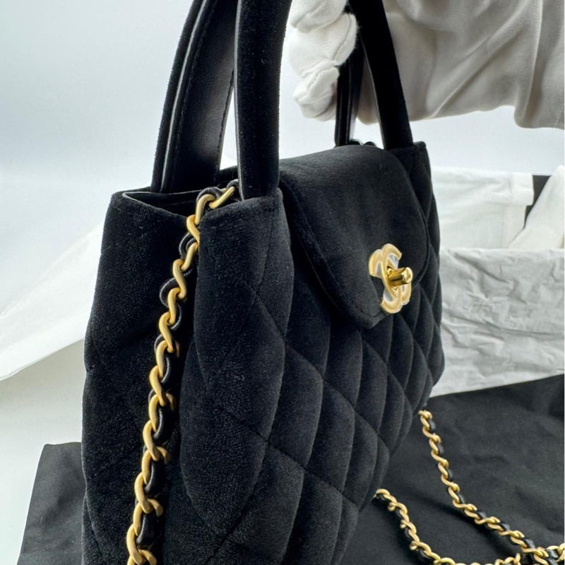 Chanel 24A Velvet Black Kelly Mini Nano Bag with Gold Hardware-3