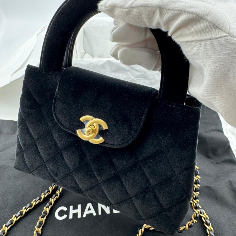 Chanel 24A Velvet Black Kelly Mini Nano Bag with Gold Hardware-4