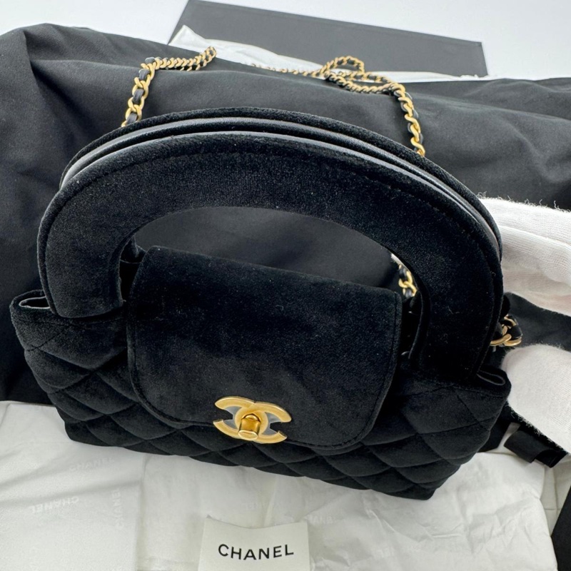 Chanel 24A Velvet Black Kelly Mini Nano Bag with Gold Hardware-6