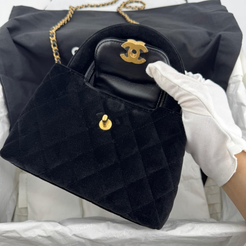 Chanel 24A Velvet Black Kelly Mini Nano Bag with Gold Hardware-7