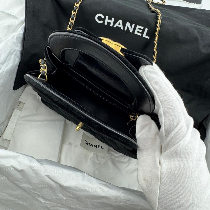 Chanel 24A Velvet Black Kelly Mini Nano Bag with Gold Hardware-8
