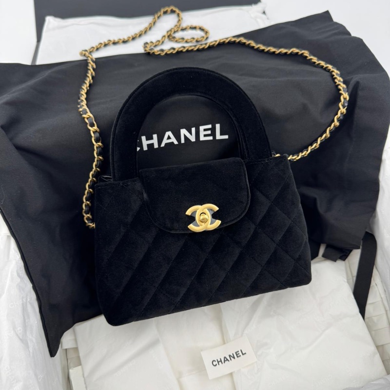 Chanel 24A Velvet Black Kelly Mini Nano Bag with Gold Hardware-15