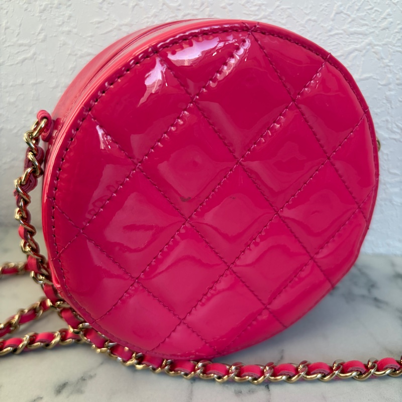 Chanel 桃粉色漆皮圓餅鏈包❣️可愛第一名-2