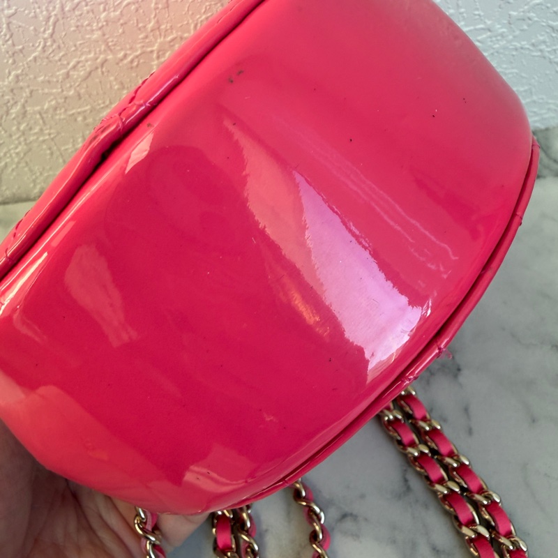Chanel 桃粉色漆皮圓餅鏈包❣️可愛第一名-8