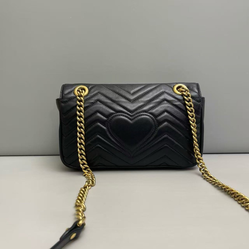 Gucci古馳 marmont中號黑色全皮單肩斜挎包，97新-1