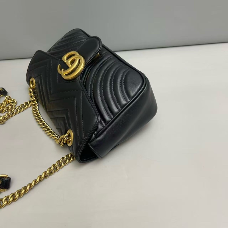 Gucci古馳 marmont中號黑色全皮單肩斜挎包，97新-2