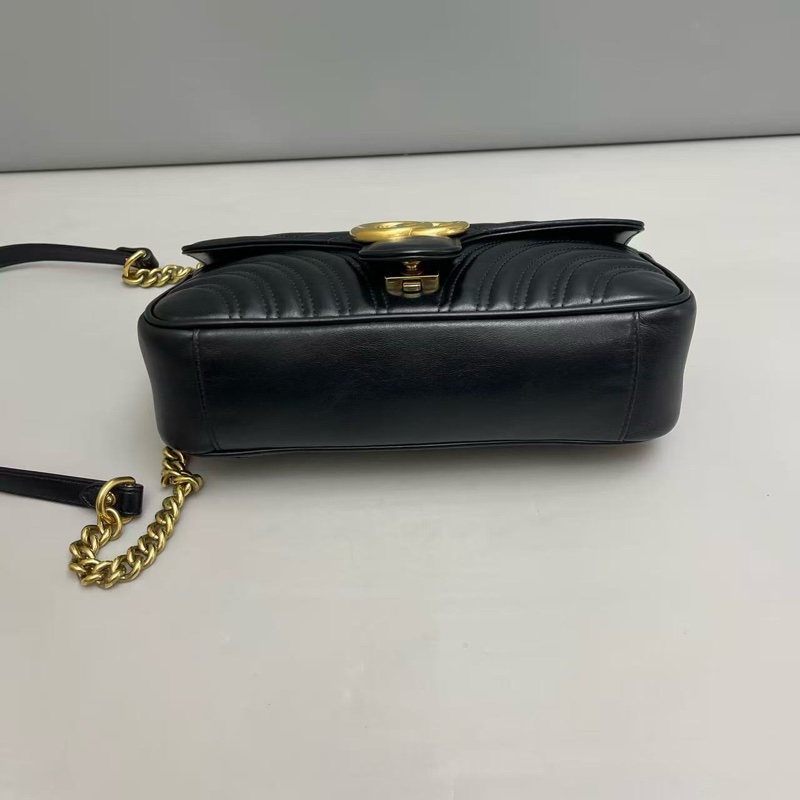 Gucci古馳 marmont中號黑色全皮單肩斜挎包，97新-3