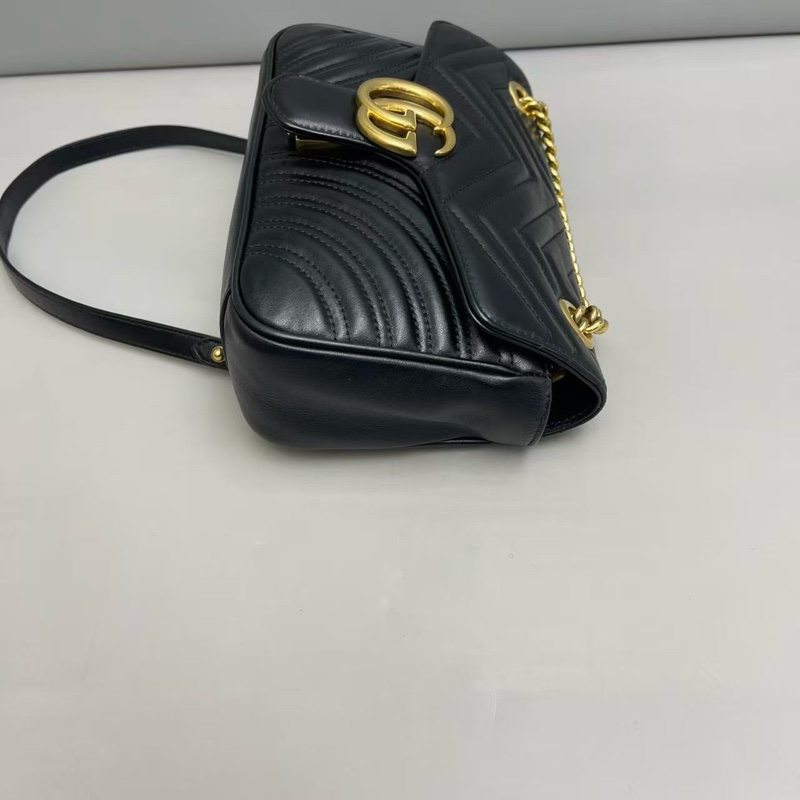 Gucci古馳 marmont中號黑色全皮單肩斜挎包，97新-4