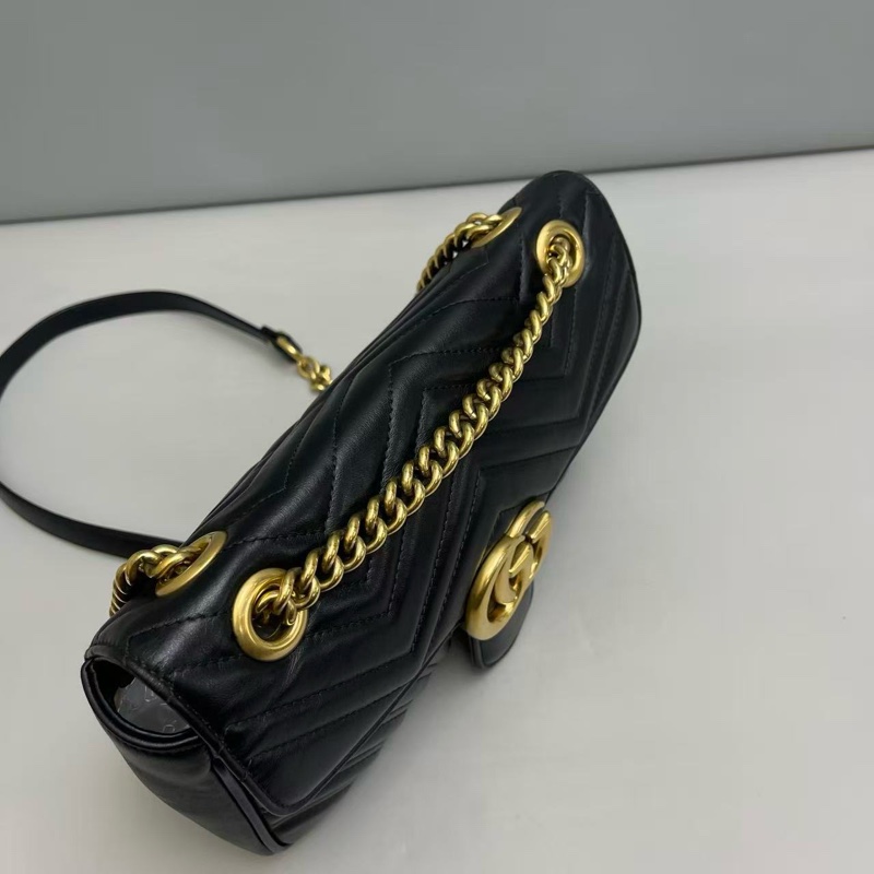 Gucci古馳 marmont中號黑色全皮單肩斜挎包，97新-6