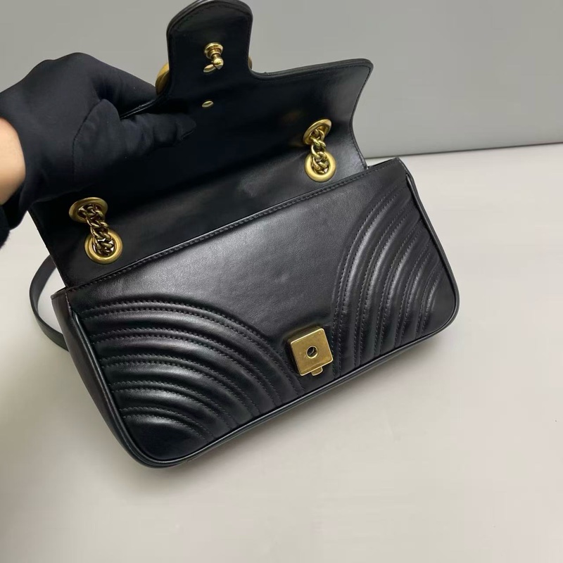 Gucci古馳 marmont中號黑色全皮單肩斜挎包，97新-7