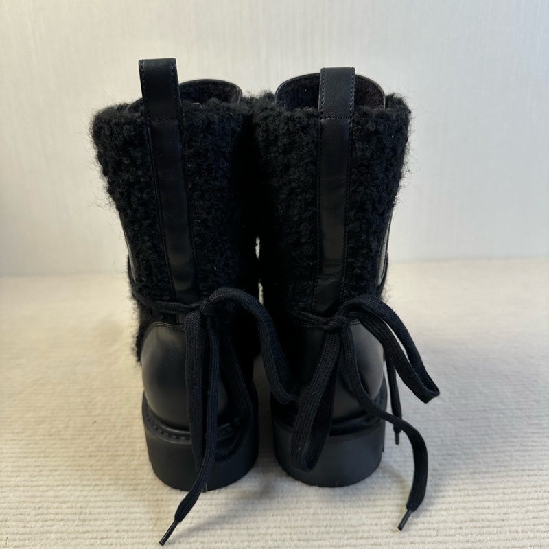 全新 LV 路易威登 黑色 皮革 羊毛 拼接 短靴 尺碼:36-5