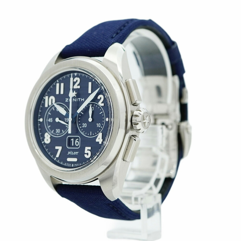 真力時飛行員系列大日曆飛返計時腕錶 03.4000.3652 藍色錶盤男士腕錶-2