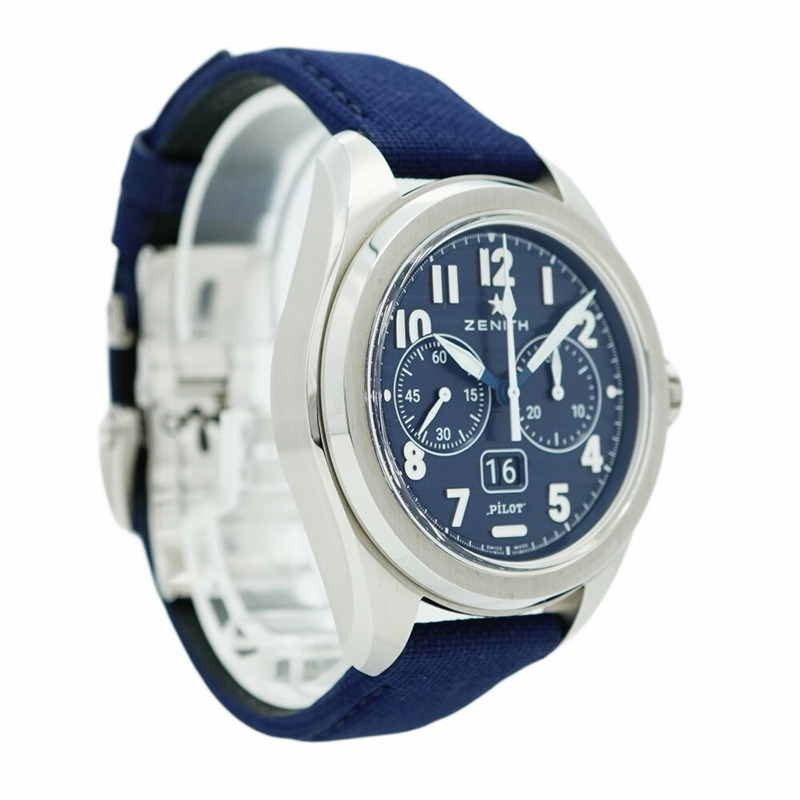 真力時飛行員系列大日曆飛返計時腕錶 03.4000.3652 藍色錶盤男士腕錶-3