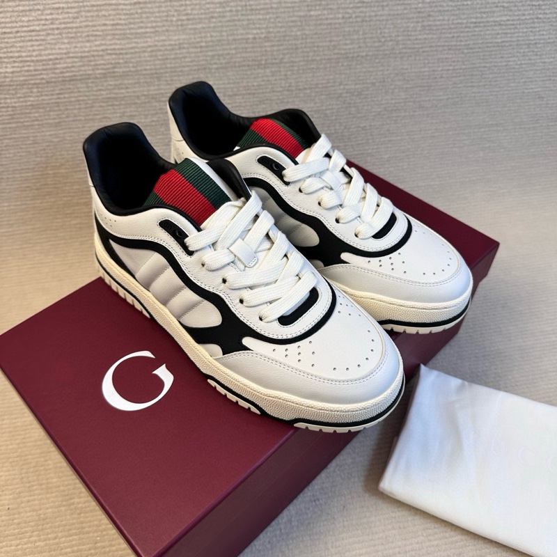 GUCCI古馳 白色皮革圓頭系帶低幫板鞋 38碼 99新-0