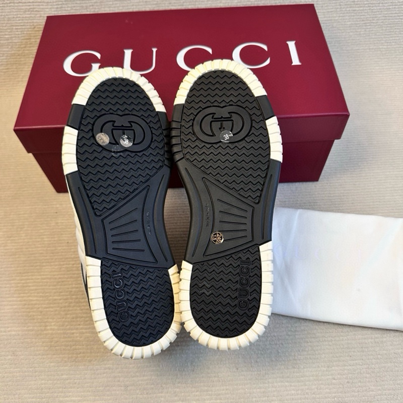 GUCCI古馳 白色皮革圓頭系帶低幫板鞋 38碼 99新-2