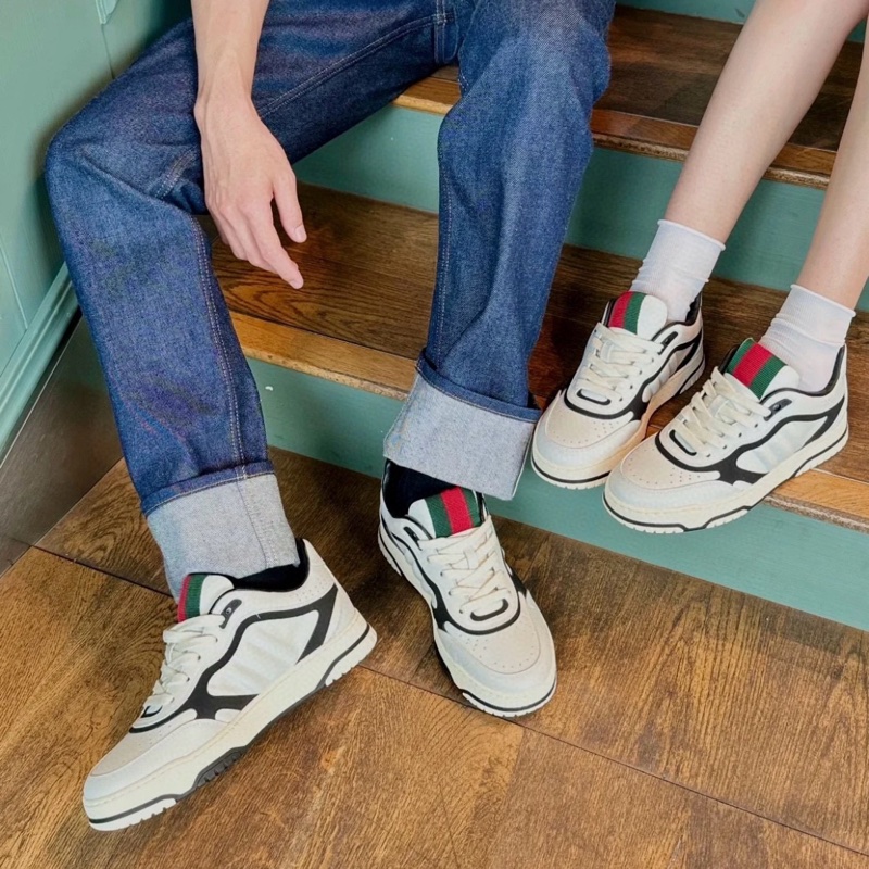 GUCCI古馳 白色皮革圓頭系帶低幫板鞋 38碼 99新-3