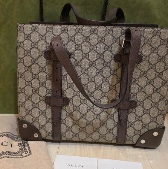 GUCCI男士手提包 老花帆布配皮革-0