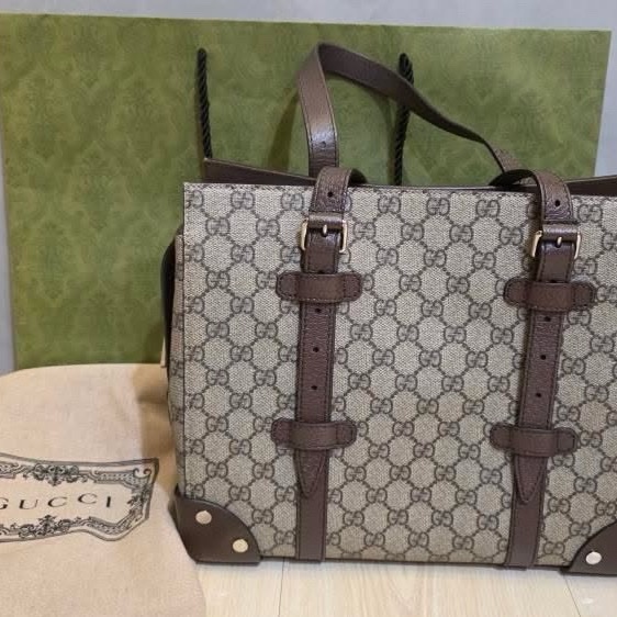 GUCCI男士手提包 老花帆布配皮革-1