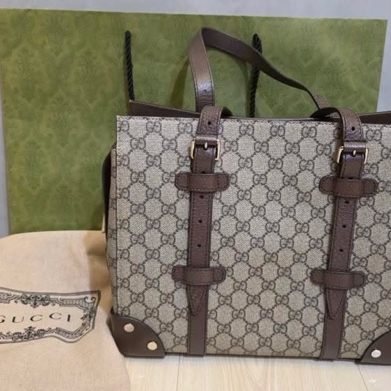 GUCCI男士手提包 老花帆布配皮革-5