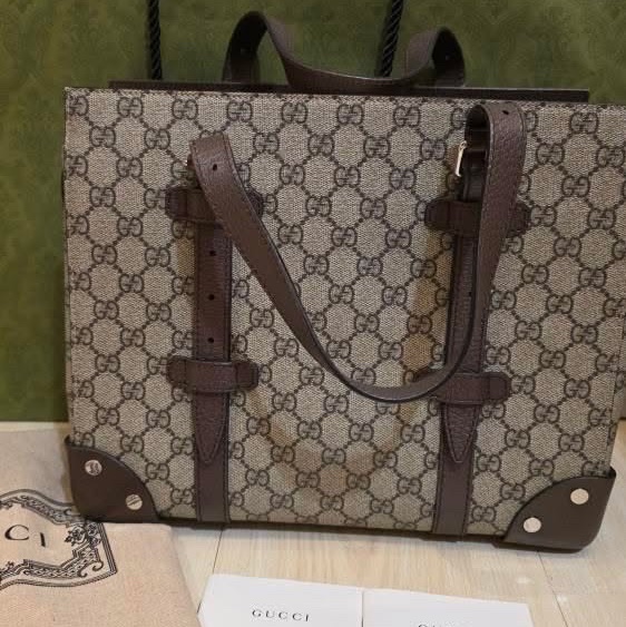 GUCCI男士手提包 老花帆布配皮革-6