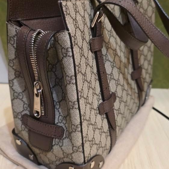 GUCCI男士手提包 老花帆布配皮革-10