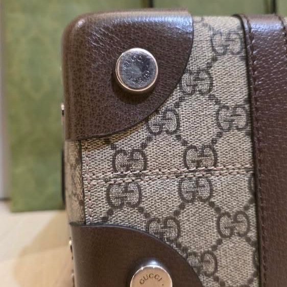 GUCCI男士手提包 老花帆布配皮革-12