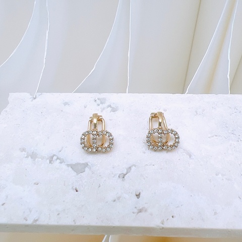 Dior clair d lune CD水鑽金色耳夾/耳環