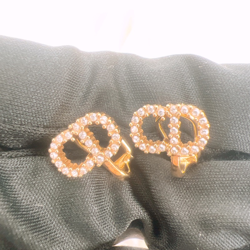 Dior clair d lune CD水鑽金色耳夾/耳環-1