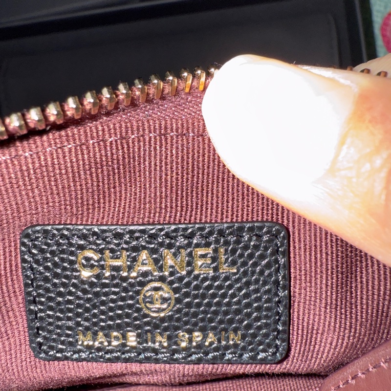 Chanel。一字拉鏈卡包。黑金荔枝皮-4
