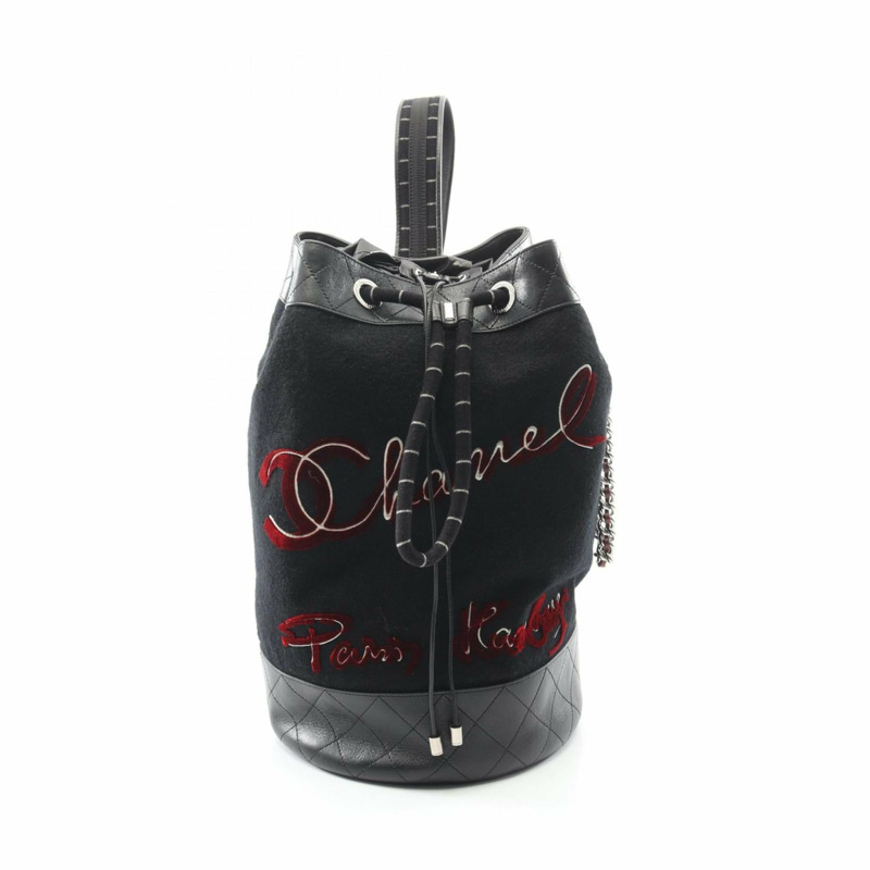 香奈兒羊毛皮革刺繡肩背包，女士，黑色，A57540-0